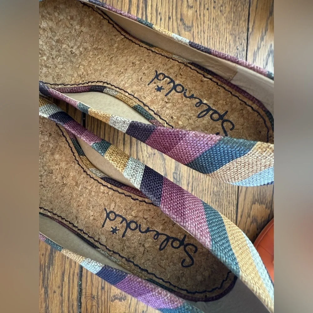 Splendid Layla Wedge Shoes striped Brown multi color cork wedge peep toe